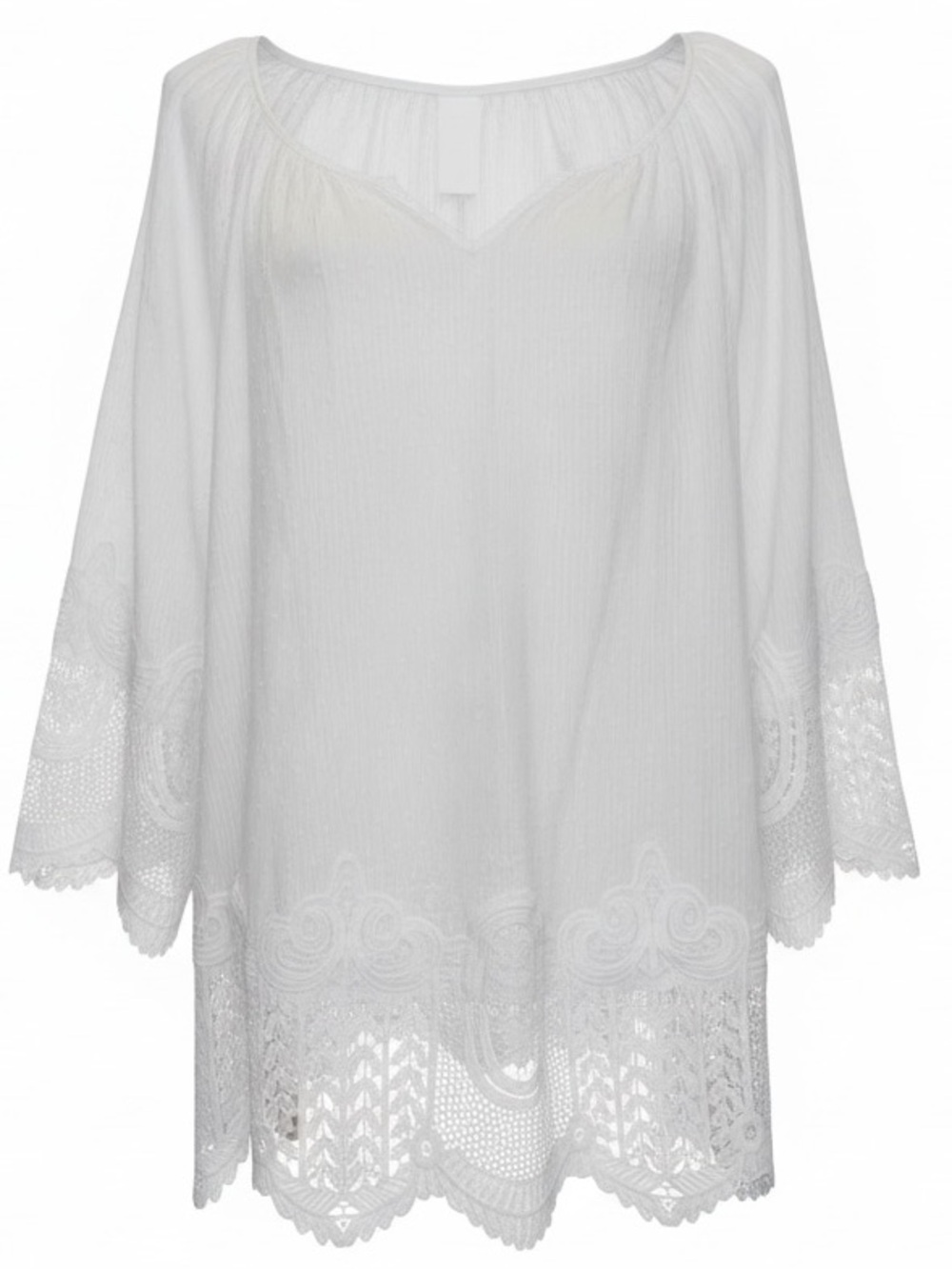 FEVER Plus Size Boho Gypsy Blouse Embroidered Lace Details Feminine Size 3X WHT
